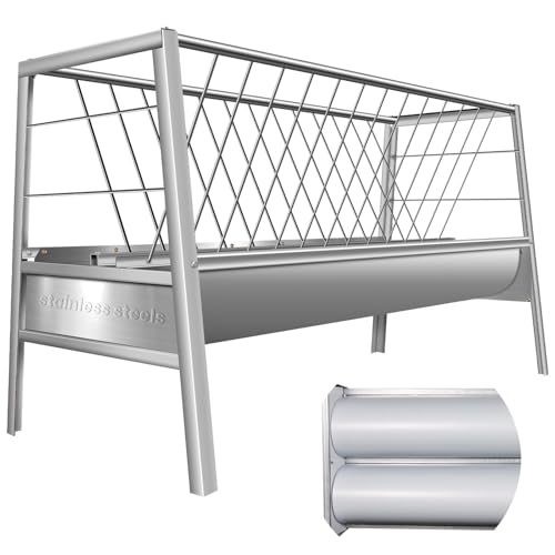77Gal Pasture Hay Feeder, 2-in-1 Multi-Functional Livestock Feeder, Elevated & Stable Frame, Large Volume Stainless Steel Container for Farm Ranch Kinds of Livestock