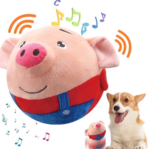 Active Moving Pet Plush Toy, Interactive Dog Toys Pet Bouncing Balls, USB Rechargeable Interactive Washable Cartoon Pig Plush Sound Electronic Dog Toy, Small Cute Squeaky Pig Dog Toy (Red) - color: Red