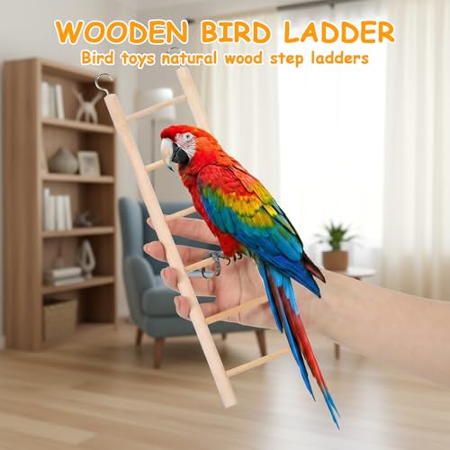 3 Pcs Natural Wooden Bird Cage Ladder Set 6 Step/7 Step/8 Step Bird Ladder Birds Cage Accessories Climbing Toys Wood Perch for Parrots Parakeets Cockatoo Lovebirds