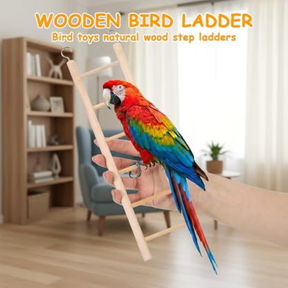 3 Pcs Natural Wooden Bird Cage Ladder Set 6 Step/7 Step/8 Step Bird Ladder Birds Cage Accessories Climbing Toys Wood Perch for Parrots Parakeets Cockatoo Lovebirds