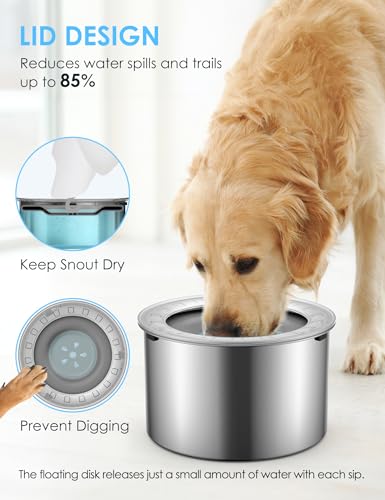 Heouvo 2.6 Gallon Large Dog Water Bowl No Spill,【Anti Digging Lid & Rubber Bottom】 Spill Proof Dog Bowl, Anti Splash Mess Dripless Slow Drinking Stainless Steel Water for Sloppy Messy Drinkers Car - color: Gray, size: 10L