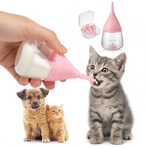 Newborn Puppy Feeding Bottle, 40ml Anti Choking Kitten Baby Bottle for Nursing with 3 Soft Silicone Nipples Reusable Measurement Markings Feeding Kit for Rabbits Guinea Pigs Small Animals