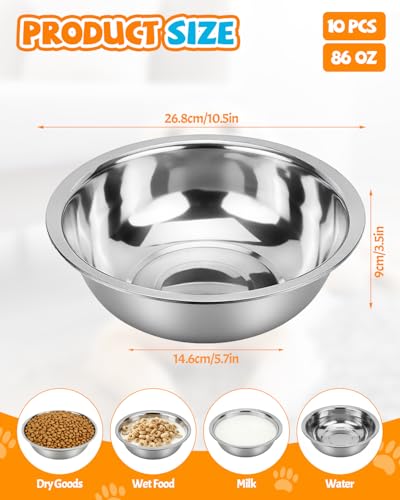 10 PCS Stainless Steel Dog Bowls - 86 Oz/10.75 Cup Large Dog Bowl Set, Metal Bowls for Food and Water, Large Pet Water Bowl or Food Bowl for Indoors or Outdoors, Dishwasher Safe