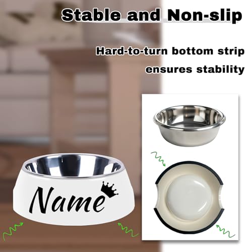 Personalized Stainless Steel Dog & Cat Food/Water Bowls – Custom Pet Name, Non-Slip, Easy Clean Feeding Dishes with Separate Plates(White) - color: White