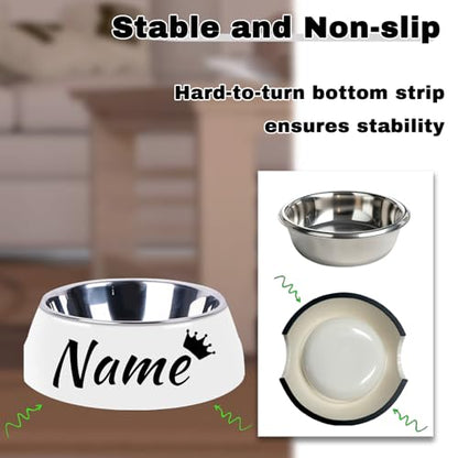 Personalized Stainless Steel Dog & Cat Food/Water Bowls – Custom Pet Name, Non-Slip, Easy Clean Feeding Dishes with Separate Plates(White) - color: White
