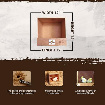 Rugged Ranch Studio 12"x12"x12" Single-Compartment Hen Nest Cubby for 1 to 2 Hens - Wooden Chicken Coop Accessory for Interior Use, Furniture-Grade Wood, Easy Assembly