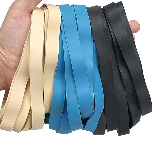 AIWOQI Rubber Bands Size#107 Heavy Duty Big Wide rubber band 30PCS Elastic Bands for Office Supply Trash Can File Folders Litter Box Rubber Bands (Black,blue,light brown) - color: Black,blue,light brown