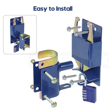 2 Way Lockable Gate Latch (Large Size Version: 4.1" L x 7.8" H) with 4-Digit Combination Lock for Metal Tube Gate with 1-5/8" to 2" O.D. Tubes, Blue - color: 1x S16100100(Large Size Version 4.1"x 7.8")