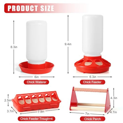 7PCS Chick Feeder and Waterer Kit with Wooden Perch,Baby Poultry Starter Set with Chick Perch for Small Poultry Chicks Ducks Quail Pigeons Birds(Red Chick Feeder Waterer Kit) - color: 7PCS Chick Feeder and Waterer Kit with Chick Perch