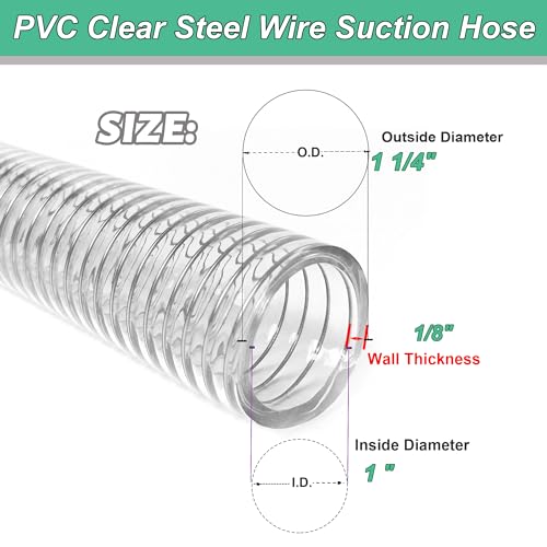 1"id-25ft PVC Reinforced Tubing Steel Wire Suction Flexible Hose Vinyl Tubing Heavy Duty PVC Vacuum Hose Drain Fuel Oil Gas Water for Marine Bilge Pump Pond Spa - size: 1"ID, style: 25 feet