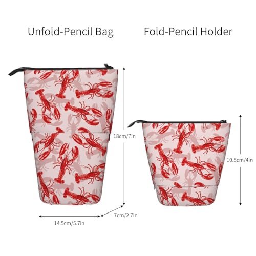 Red Crawfish Standing Pencil Case Cute Telescopic Stationary Pouch with Zipper Large Capacity Stand up Pen Bag Portable Makeup Holder for School Office Supplies - color: Crawfish