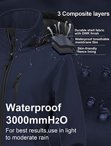 CREATMO US Women's Lightweight Waterproof Long Softshell Tactical Jacket Fleece Lined Windbreaker - color: Navy, size: Medium