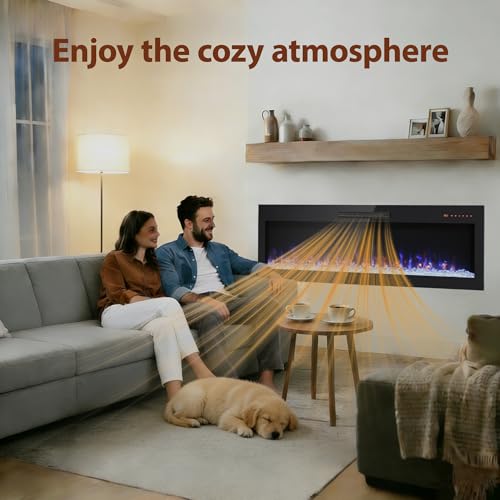 50" Electric Fireplace, Wall Mounted Recessed Fireplace Insert, 16 Adjustable Flame Colors, Fit 2x6 Stud w/Timer, Remote Control, Ultra-Thin Fireplace Heater, 1400W, Black - size: 50 Inch Standard