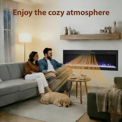 50" Electric Fireplace, Wall Mounted Recessed Fireplace Insert, 16 Adjustable Flame Colors, Fit 2x6 Stud w/Timer, Remote Control, Ultra-Thin Fireplace Heater, 1400W, Black - size: 50 Inch Standard