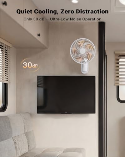 10” Wall Mount Fan with Light & Remote Control for Small Spaces, RV Fan with 30dB Quiet, 20ft Powerful Airflow , Timer,90° Auto Oscillating,4 Speeds,180° Adjustable Tilt for RV/Bedroom/Bathroom/Office