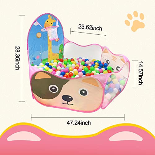 Kids Ball Pit, Pop Up 3+Children Play Tent, Toddler Ball Pool Baby Crawl Playpen with Basketball Hoop, Portable Toys for Girls Boys, 4 ft / 120 cm, Balls Not Included, Animal - style: Animal