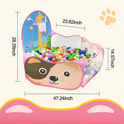 Kids Ball Pit, Pop Up 3+Children Play Tent, Toddler Ball Pool Baby Crawl Playpen with Basketball Hoop, Portable Toys for Girls Boys, 4 ft / 120 cm, Balls Not Included, Animal - style: Animal