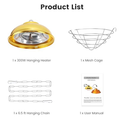 Hanging Chicken Coop Heater, 300W 2 Heating Levels Premium Waterproof Heaters for Chicks Brooder Pen, Duck, Pet House, Poultry, Greenhouse Plant - size: Small Heater