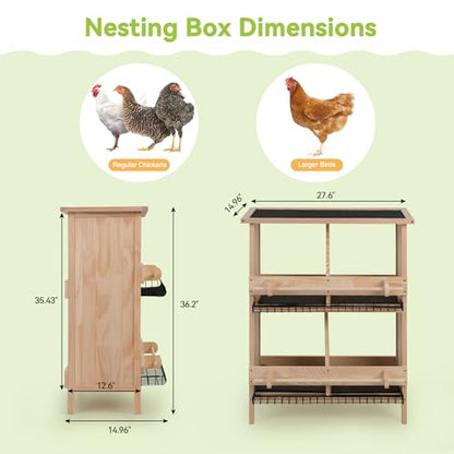 COZIWOW Nesting Boxes for Chickens 2-Tire,Roll-Away Egg Collection-with Wire Mesh and Insulation Pads, Waterproof Wooden Chicken Nesting Boxes with Perches for Hens,Ducks,Poultry,Birds,Doves