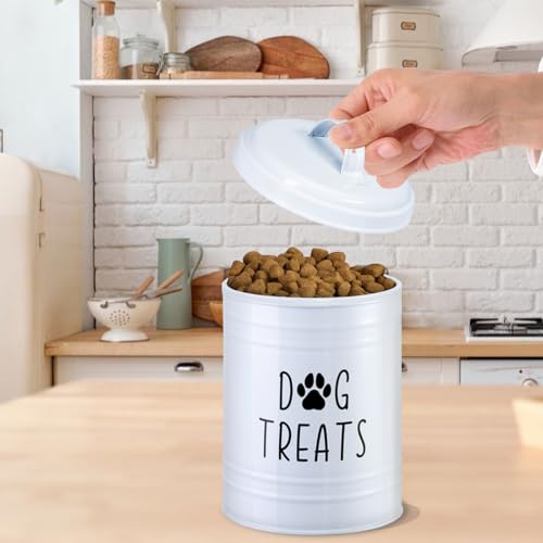 Dog Treat Container Airtight, Dog Treat Jar with Lid - 9x5.5'' Metal Dog Cookie Jar for Farmhouse Kitchen Counter, White Pet Treat Container, Dog Treat Storage Container for Dogs, Cats - color: White - Single