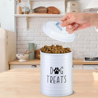 Dog Treat Container Airtight, Dog Treat Jar with Lid - 9x5.5'' Metal Dog Cookie Jar for Farmhouse Kitchen Counter, White Pet Treat Container, Dog Treat Storage Container for Dogs, Cats - color: White - Single