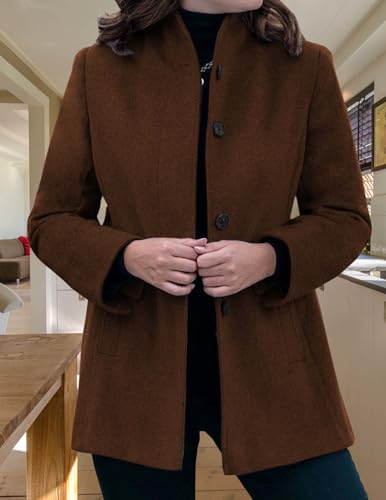LIZALIG Women's Stand Collar Pea Coat Winter Long Sleeve Wool Blend Short Jackets Single Breasted Blazer Coat Outwear - color: Brown, size: X-Large