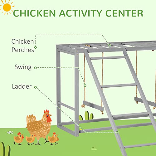 Chicken Activity Play with Swing Set for 3-4 Birds, Wooden Chicken Coop Accessory with Multiple Chicken Perches & Hen Ladder Gray