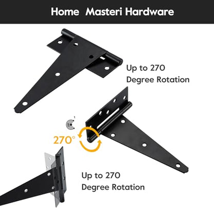 HOME MASTER HARDWARE 10 Inch T-Strap Heavy Duty Black Hinges for Outdoor Barns and Wooden Fences, 2Pack with Screws - size: 10 in-2 Pack