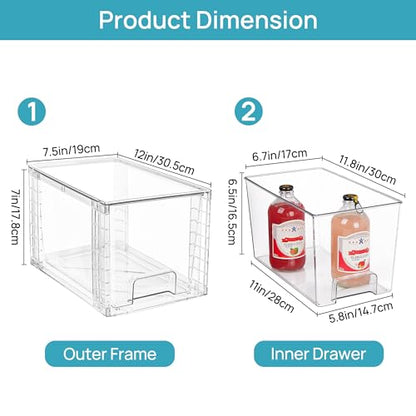 Vtopmart 2Pack Large Stackable Pantry Storage Drawers, Clear Organizer Bins with Handles, Acrylic Drawer Organizers for Kitchen, Pantry, Bathroom Undersink, Cabinet Organization and Storage - size: 2Pack 7"H