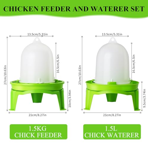 Automatic Chicken Waterer and Feeder Set with Legs,Poultry Waterer,No Waste Chicken Feeder,1.31 Pound Feeder and 0.39 Gallon Waterer Kit for Small Chickens,Quails and Pigeons