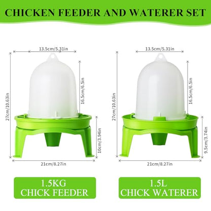 Automatic Chicken Waterer and Feeder Set with Legs,Poultry Waterer,No Waste Chicken Feeder,1.31 Pound Feeder and 0.39 Gallon Waterer Kit for Small Chickens,Quails and Pigeons