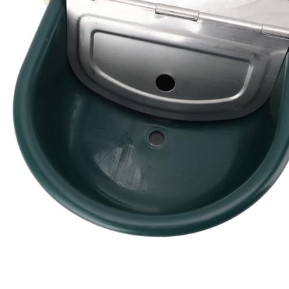 Livestock Water Bowl Trough Drinking Dispenser Farm Feeder Plastic with Iron Lid Float Ball Green for Cattle Sheep Horse