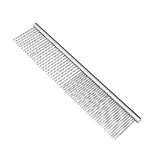 Flexzion Grooming Comb for Dogs – Stainless Steel Professional Cat Comb and Animal Tool for Removing Tangles and Knots on Medium Pets with Smooth Needle Teeth – 45mm, 1 Large