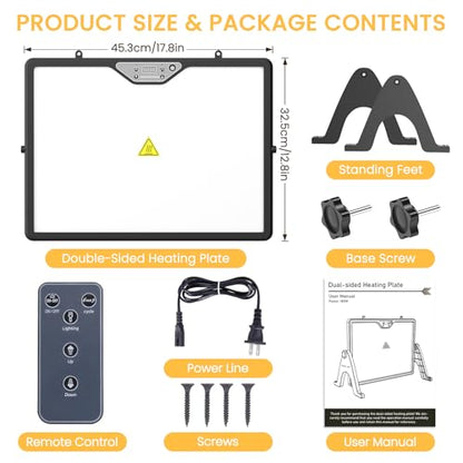 Chicken Coop Heater Brooder Plate, 180W Dual-Heating Chicken Heater Built-in Thermostat | Cycle Mode | Light, Remote Control Chick Heater for Coop, Adjustable Chicken Warmer for Poultry, UL-Compliant - color: Black