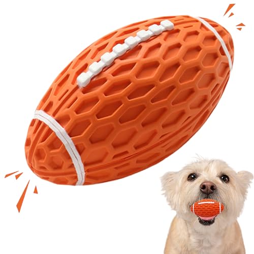 Small Squeaky Dog Toy, Rubber Dog Ball for Aggressive Chewers, Floating Fetch Outdoor Puppy Toys, Durable and Interactive Toy for Small Dogs, Bouncy Football, Orange, Small - color: Orange, size: Small
