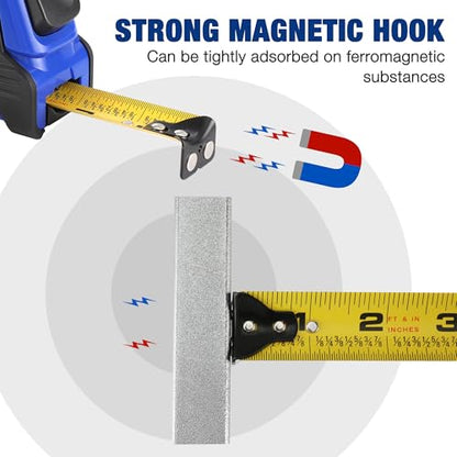 WORKPRO 25FT Auto-Lock Tape Measure, 1/8 Fractions Easy Read Measuring Tape, Double Retract Measurement Tape Accuracy 1/32 for Engineer,with Magnetic Hook, Rubber Protective Casing - color: Blue