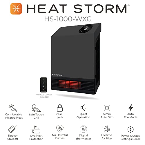 Heat Storm Wall Gray HS-1000-WX Deluxe Indoor Infrared Space Saving-1000 Watts-Remote Control-Home & Office Heater-Safe to Touch Grill, 13x4x17 - color: Gray