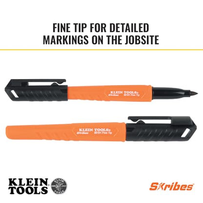 Klein Tools 8610112 Skribes Fine Tip Permanent Markers, Professional-Grade Ink, Multi-Surface Jobsite Marker for Wet, Dry and Oily Surfaces, Black, 12-Pack - style: 12-Pack Black