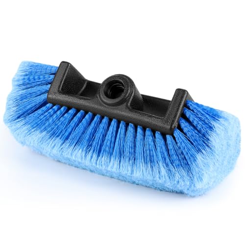 10" Car Wash Brush Head with Soft Bristles - Gentle on Paint, Compatible with Poles, Perfect for Cars, Trucks, RVs, Boats, Decks, and More (Blue)