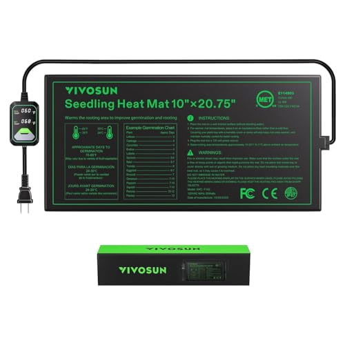 VIVOSUN 10"x20.75" Seedling Heat Mat with Built-in Temperature Controller, UL & MET-Certified Waterproof Plant Heating Pad for Germination, Hydroponics, Brewing, Breeding, and Greenhouses - size: 10"x20.75"