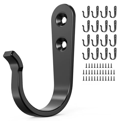 BREYDROK 15PCS Wall Hooks for Hanging - Heavy Duty Coat Hooks for Wall, Coats, Backpacks - Black Metal Hooks for Hanging Wall - Wall Mounted Clothes Hooks for Hats, Towels, Clothing - color: 15pack + Black