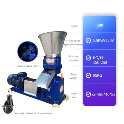 Animal Feed Pellet Machine 220V - Pelletizer Grinder for Chickens, Cows & Livestock, 4 Roller Fodder Press for Farm Use, High-Efficiency Animal Pellet Mill - color: 8mm