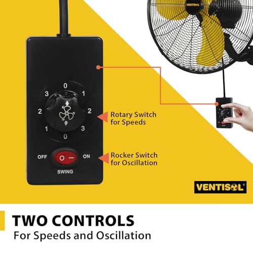 VENTISOL 18 Inch Wall Mount Fan Oscillating, 4,200 CFM High Velocity Industrial Wall Fan for Indoor, Commercial, Residential, Warehouse, Greenhouse, Workshop, Basement - size: Osc. 18 inch