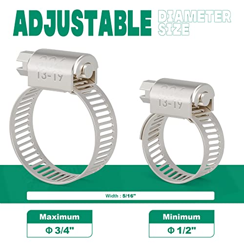 OURU 40PCS Hose Clamps Stainless Steel Adjustable 1/2"– 3/4"(13-19mm) Worm Gear Hose Clamp, Heavy Duty Metal Small Hose Clamps for Automotive, Pipe, Radiator Plumbing, Fuel Line - size: 1/2"-3/4"(13-19mm) 40PCS