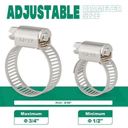 OURU 24PCS Hose Clamps Stainless Steel Adjustable 1/2"– 3/4"(13-19mm) Worm Gear Hose Clamp, Heavy Duty Metal Small Hose Clamps for Automotive, Pipe, Radiator Plumbing, Fuel Line - size: 1/2"-3/4"(13-19mm)