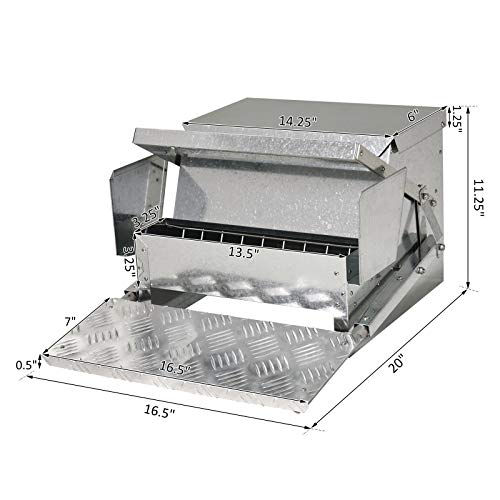 PawHut 25 lbs Capacity Automatic Chicken Poultry Feeder with a Galvanized Steel and Aluminium Build, Weatherproof Design - size: 16.5" L x 20" D x 11.25" H