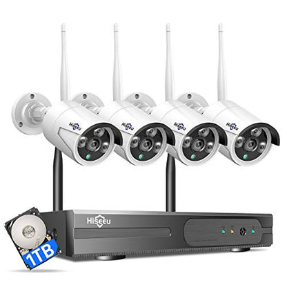 [100ft] Hiseeu Wireless WiFi Security Camera System, Wired Plug-in Powered, Expandable 16CH 4K NVR, 4Pcs 3MP Night Vision Cameras Home Surveillance Outdoor, Motion Detection, 1TB HDD, One-Way Audio - color: White-6