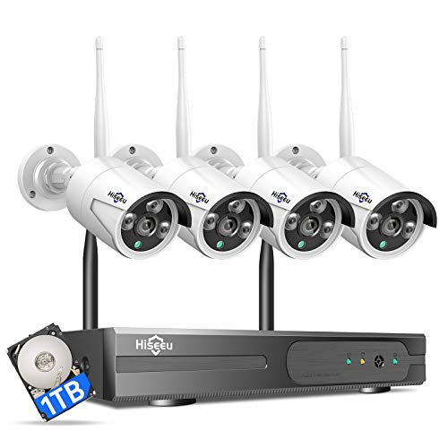 [100ft] Hiseeu Wireless WiFi Security Camera System, Wired Plug-in Powered, Expandable 16CH 4K NVR, 4Pcs 3MP Night Vision Cameras Home Surveillance Outdoor, Motion Detection, 1TB HDD, One-Way Audio - color: White-6