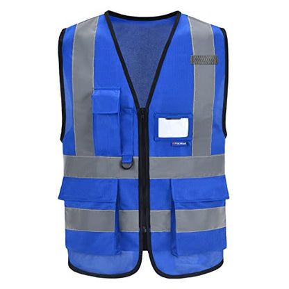 A-SAFETY XSmall Blue Safety Vest Reflective Work Vest,Hi Vis vest 7 Pockets, X-Small - color: Blue, size: X-Small