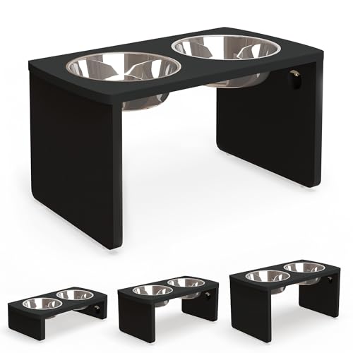 Elevated Dog Bowls, Bamboo Raised Dog Bowl for Large Dogs, with 2 Stainless Steel Bowls (13'' Tall-68oz Bowl, Black) - color: Black, size: X Large: 13'' Tall-68 oz Bowl